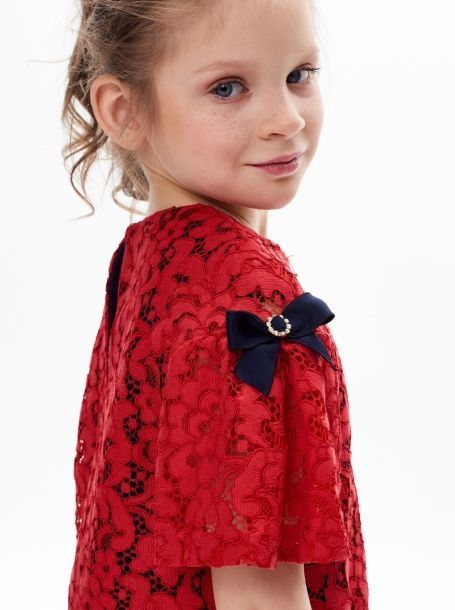 Фото4: картинка 1396.43 Платье -трапеция нарядное Церемония из кружевного полотна с декорами, красный Choupette - одевайте детей красиво!