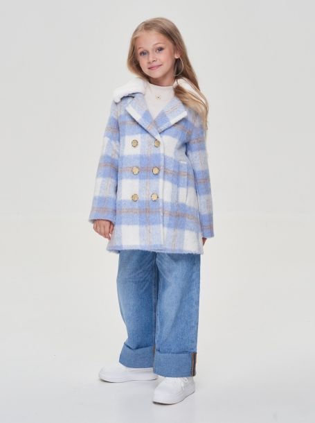 Фото1: картинка 684.20 Пальто со съемным воротником, крупная клетка, голубой-экрю Choupette - одевайте детей красиво!