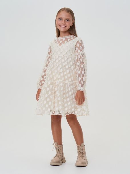 Фото6: картинка 36.114 Платье из шифона в крупный горох, экрю Choupette - одевайте детей красиво!