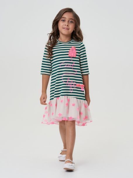 Фото1: картинка 44.114 Платье трикотажное с декором, полоска Choupette - одевайте детей красиво!
