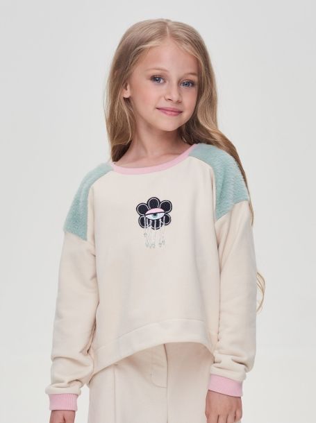 Фото2: картинка 09.106 Бомбер из футера комбинированный мята/сливочный Choupette - одевайте детей красиво!