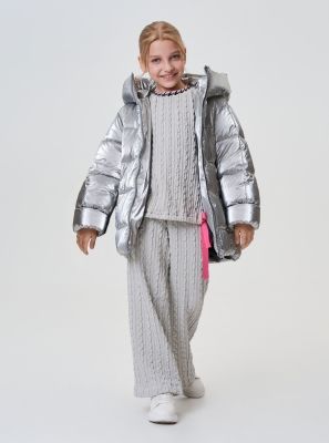 Фото1: картинка 664.5.20 Куртка  объемная с капюшоном (синтепух), серебро антик Choupette - одевайте детей красиво!