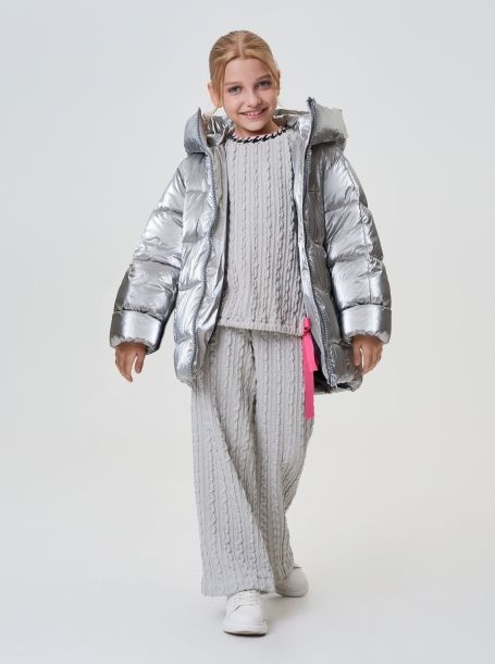 Фото1: картинка 664.5.20 Куртка  объемная с капюшоном (синтепух), серебро антик Choupette - одевайте детей красиво!
