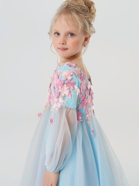 Фото6: картинка 1531.43 Платье нарядное Церемония, с цветочной композицией,  розовый/голубой Choupette - одевайте детей красиво!