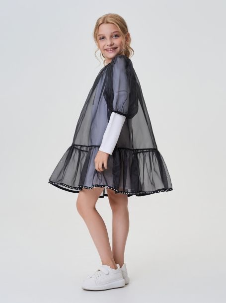 Фото4: картинка 20.116 Платье двойное с декором, экрю Choupette - одевайте детей красиво!