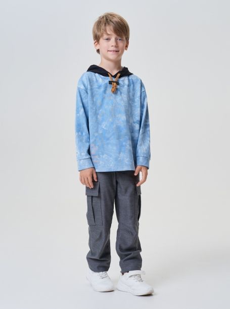 Фото8: картинка 15.115 Джемпер-ХУДИ трикотажный, серо/голубой Тай-Дай Choupette - одевайте детей красиво!
