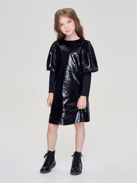Фото2: картинка 23.108 Платье комбинированное с декоративными рукавами, черный Choupette - одевайте детей красиво!