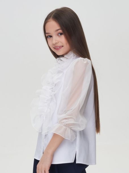 Фото2: картинка 591.31 Блузка из хлопка с рюшами, белый Choupette - одевайте детей красиво!