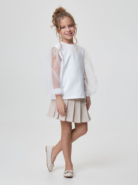 Фото7: картинка 18.116 Блуза трикотажная с воздушными рукавами, молочный Choupette - одевайте детей красиво!