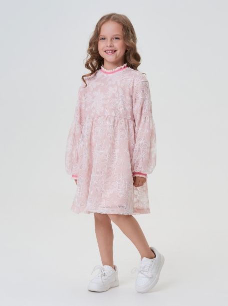 Фото1: картинка 49.114 Платье нарядное с обьемной вышивкой, белый с пудровым Choupette - одевайте детей красиво!