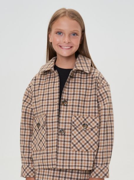 Фото1: картинка 738.116 Куртка-жакет из пальтовой ткани, бежевая клетка Choupette - одевайте детей красиво!