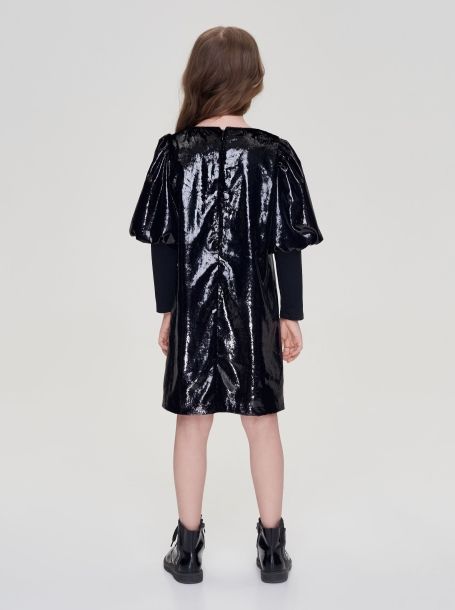 Фото4: картинка 23.108 Платье комбинированное с декоративными рукавами, черный Choupette - одевайте детей красиво!