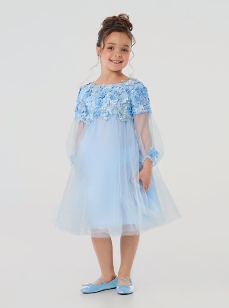 Фото1: картинка 1531.1.43 Платье нарядное Церемония, с цветочной композицией, голубой Choupette - одевайте детей красиво!