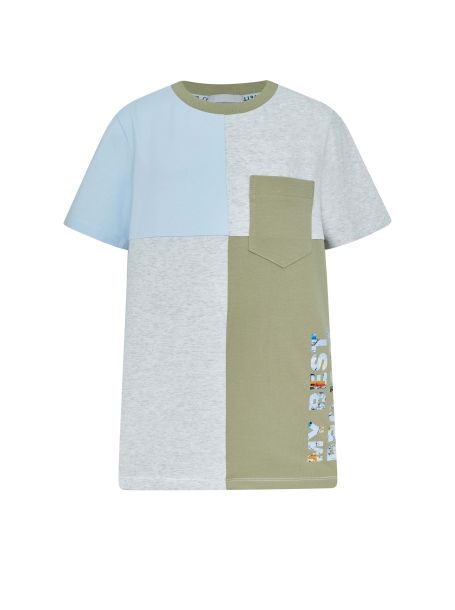 Фото1: картинка 10.113 Джемпер-футболка комбинированный с принтом, серый/голубой Choupette - одевайте детей красиво!