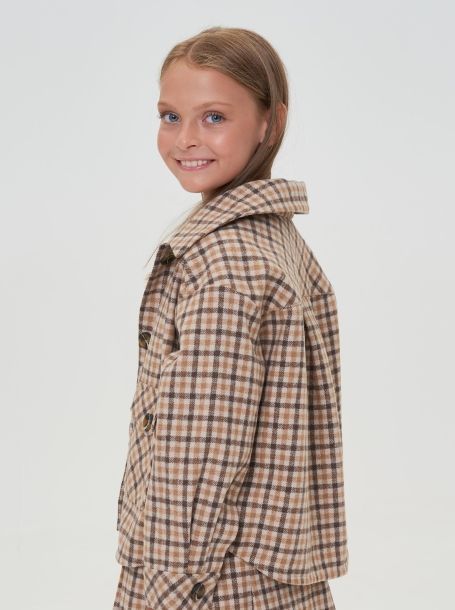 Фото4: картинка 738.116 Куртка-жакет из пальтовой ткани, бежевая клетка Choupette - одевайте детей красиво!