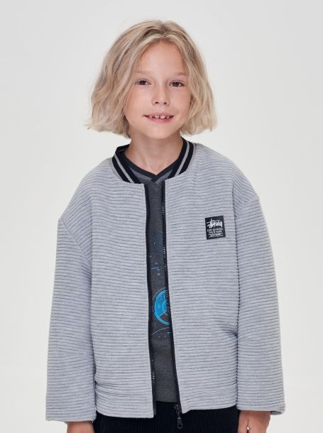 Фото3: картинка 05.107 Куртка-бомбер трикотажный с декором, стеганый, серый Choupette - одевайте детей красиво!
