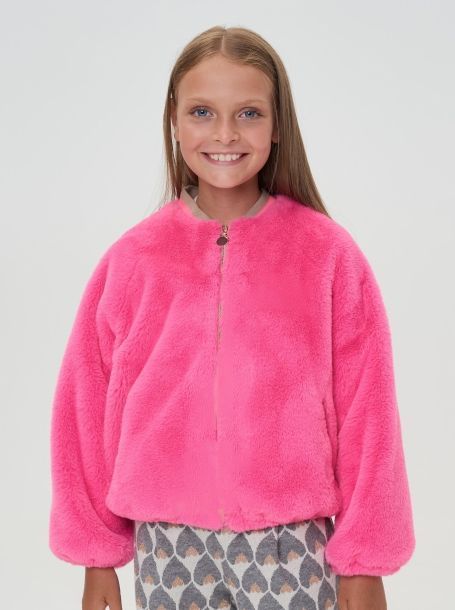 Фото1: картинка 117.114 Куртка-Бомбер из меха с декором, маджента Choupette - одевайте детей красиво!