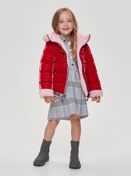 Фото1: картинка 699.20 Куртка двухсторонняя с крупной вышивкой, синтепух, пыльная роза\красный Choupette - одевайте детей красиво!