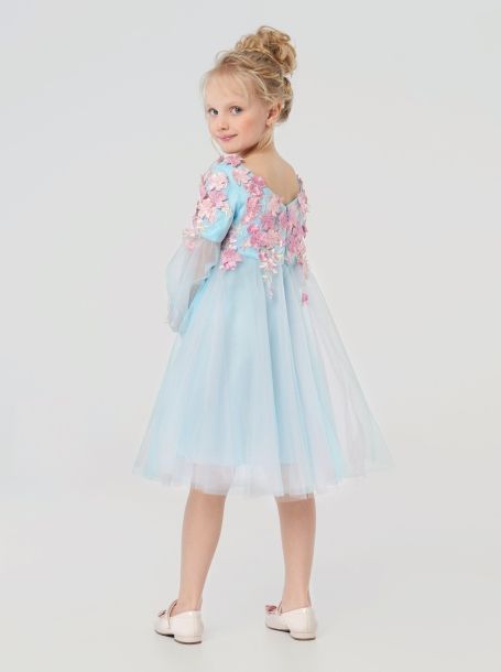 Фото2: картинка 1531.43 Платье нарядное Церемония, с цветочной композицией,  розовый/голубой Choupette - одевайте детей красиво!