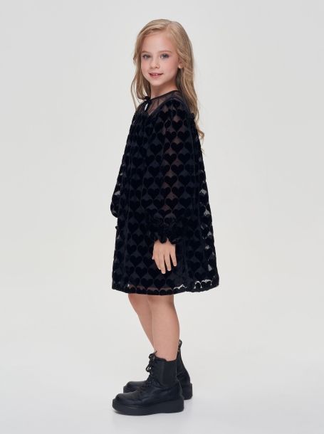 Фото2: картинка 04.108 Платье комбинированное, флоковый декор, черный Choupette - одевайте детей красиво!