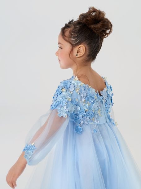 Фото5: картинка 1531.1.43 Платье нарядное Церемония, с цветочной композицией, голубой Choupette - одевайте детей красиво!