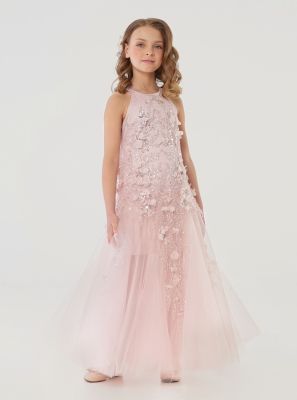 Фото1: картинка 1511.43 Платье нарядное Церемония, удлиненное, пудра Choupette - одевайте детей красиво!