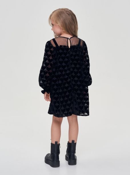 Фото3: картинка 04.108 Платье комбинированное, флоковый декор, черный Choupette - одевайте детей красиво!