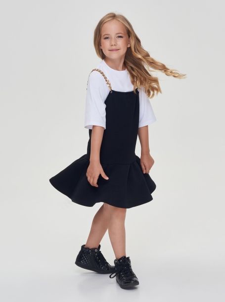 Фото5: картинка 11.108 Платье трикотажное с иммитацией сарафана, черно-белый Choupette - одевайте детей красиво!