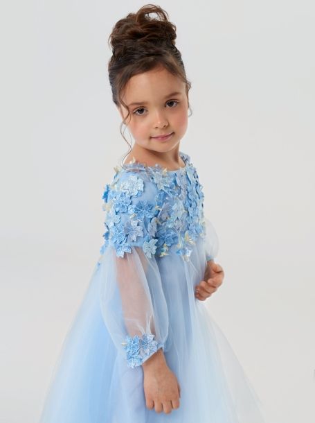 Фото7: картинка 1531.1.43 Платье нарядное Церемония, с цветочной композицией, голубой Choupette - одевайте детей красиво!