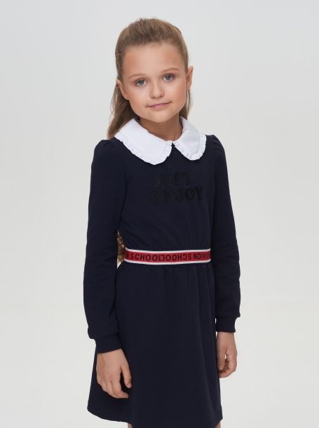 Фото2: картинка 533.31 Платье из футера с тиснением и тесьмой, синее Choupette - одевайте детей красиво!