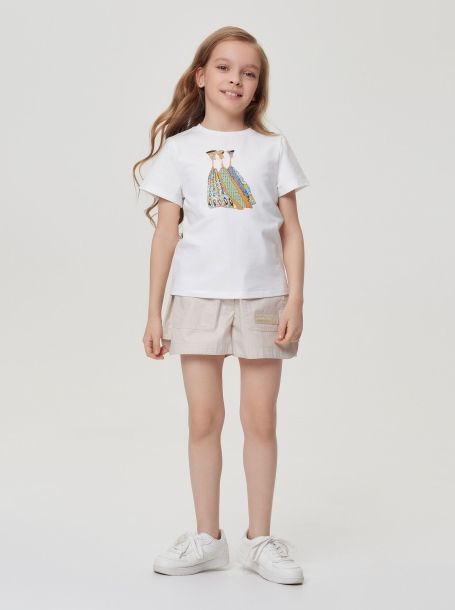 Фото5: картинка 38.1.120 Джемпер-футболка с объемным декором, экрю Choupette - одевайте детей красиво!