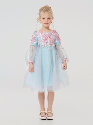 Фото1: картинка 1531.43 Платье нарядное Церемония, с цветочной композицией,  розовый/голубой Choupette - одевайте детей красиво!