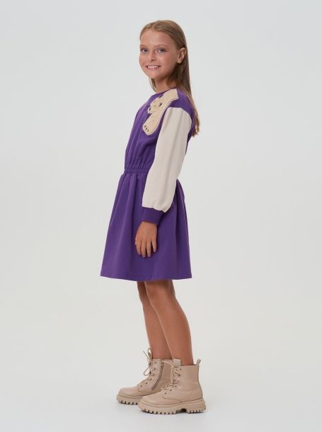 Фото2: картинка 38.116 Платье из футера с декором, бежевый/фиолетовый Choupette - одевайте детей красиво!