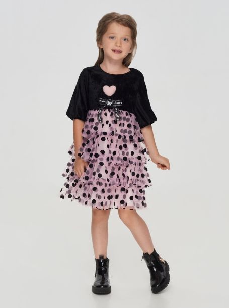 Фото1: Велюровое черное платье с пышной розовой юбкой