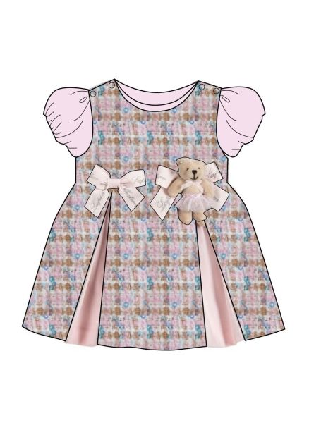 Фото1: картинка 78.110 Платье с рукавами-фонарики и декорами, розовый с голубым Choupette - одевайте детей красиво!