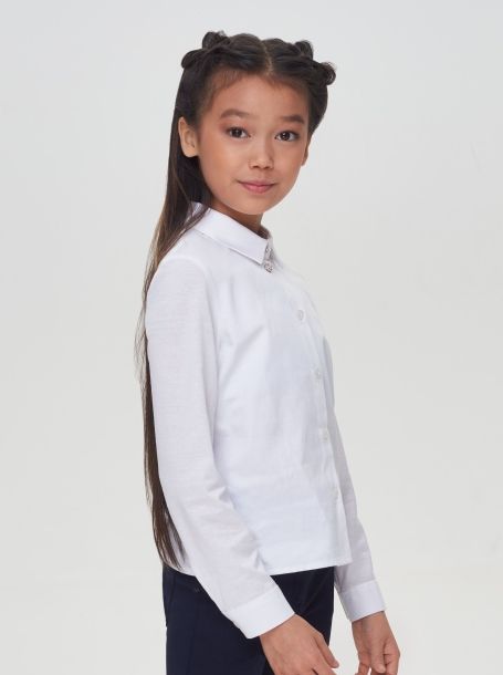 Фото3: картинка 593.31 Блузка классическая комбинированная с трикотажем, длинный рукав, белый Choupette - одевайте детей красиво!