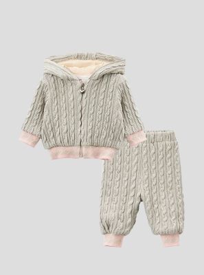 Фото1: картинка 93.116 Костюм (куртка и брюки) из трикотажа Косы с декором, светло-серый Choupette - одевайте детей красиво!