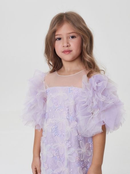 Фото5: картинка 1564.43 Платье Церемония с кружевными цветами и пайетками, сиреневый/экрю Choupette - одевайте детей красиво!