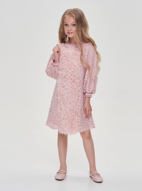 Фото2: картинка 06.106 Платье мягкое комбинированное с кружевом, пудра Choupette - одевайте детей красиво!
