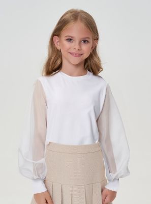 Фото1: картинка 18.116 Блуза трикотажная с воздушными рукавами, молочный Choupette - одевайте детей красиво!