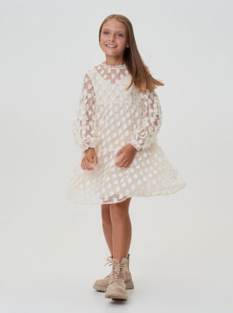 Фото5: картинка 36.114 Платье из шифона в крупный горох, экрю Choupette - одевайте детей красиво!