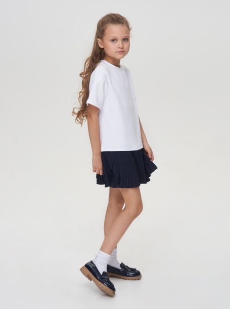 Фото2: картинка 546.31 Платье из футера с юбкой плиссе, синий с белым Choupette - одевайте детей красиво!