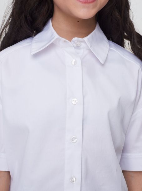Фото5: картинка 535.31 Блузка в мужском стиле удлиненная,короткий рукав, белый Choupette - одевайте детей красиво!