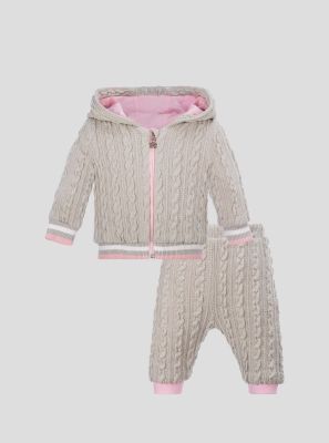 Фото1: картинка 93.116 Костюм (куртка и брюки) из трикотажа Косы с декором, светло-серый Choupette - одевайте детей красиво!