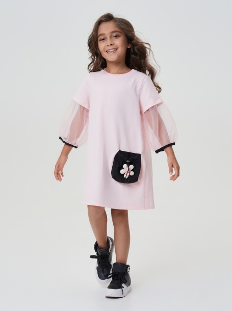 Фото11: картинка 54.116 Платье из футера с объемным декором, розовый Choupette - одевайте детей красиво!