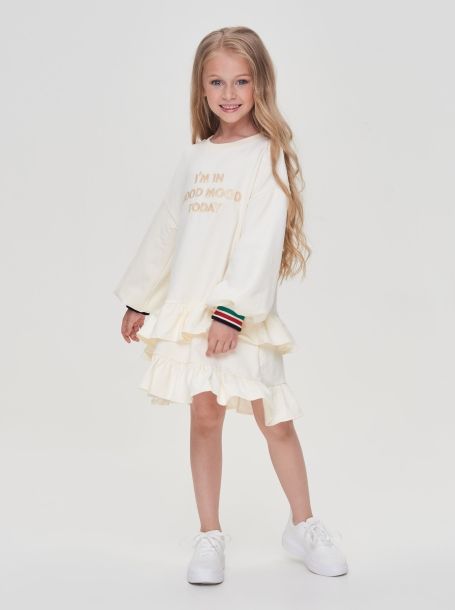 Фото2: картинка 21.108 Платье из футера с браш эффектом, сливочный Choupette - одевайте детей красиво!