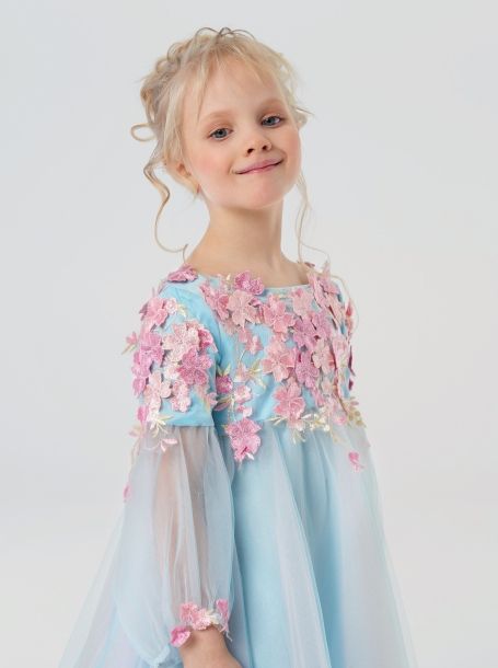 Фото4: картинка 1531.43 Платье нарядное Церемония, с цветочной композицией,  розовый/голубой Choupette - одевайте детей красиво!