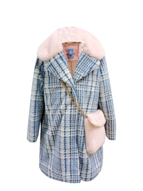 Фото1: картинка 691.20 Пальто на синтепоне с меховой сумочкой, сливочно-голубой Choupette - одевайте детей красиво!