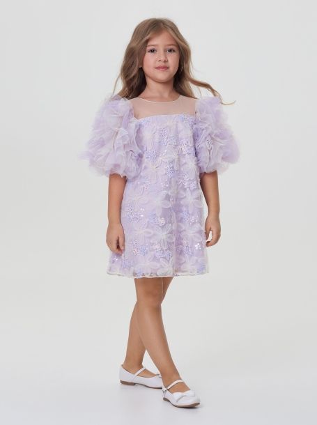Фото1: картинка 1564.43 Платье Церемония с кружевными цветами и пайетками, сиреневый/экрю Choupette - одевайте детей красиво!