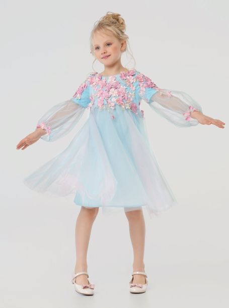 Фото11: картинка 1531.43 Платье нарядное Церемония, с цветочной композицией,  розовый/голубой Choupette - одевайте детей красиво!
